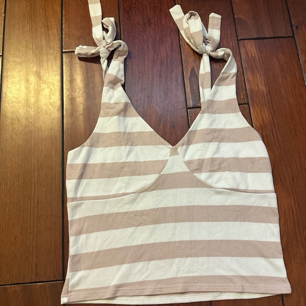 Tan and White Striped Crop Top